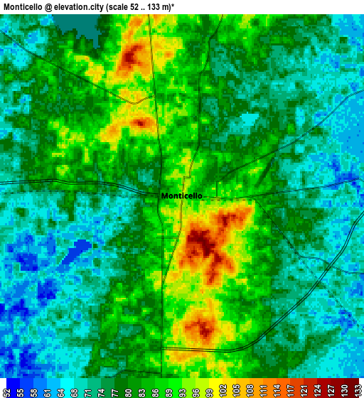 Zoom OUT 2x Monticello, United States elevation map