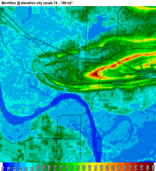 Zoom OUT 2x Morrilton, United States elevation map