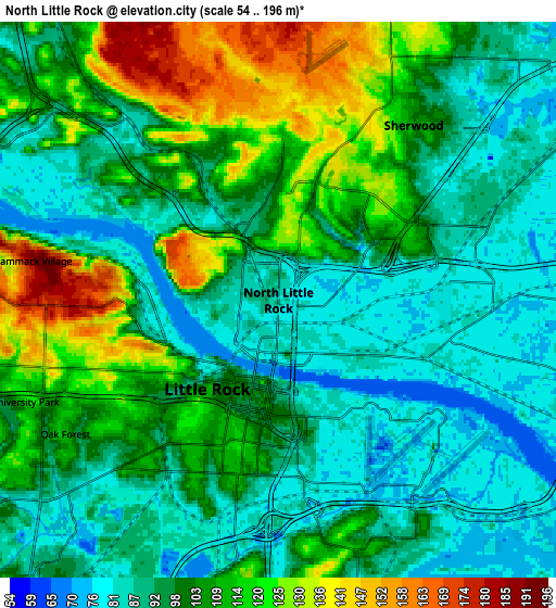 Zoom OUT 2x North Little Rock, United States elevation map