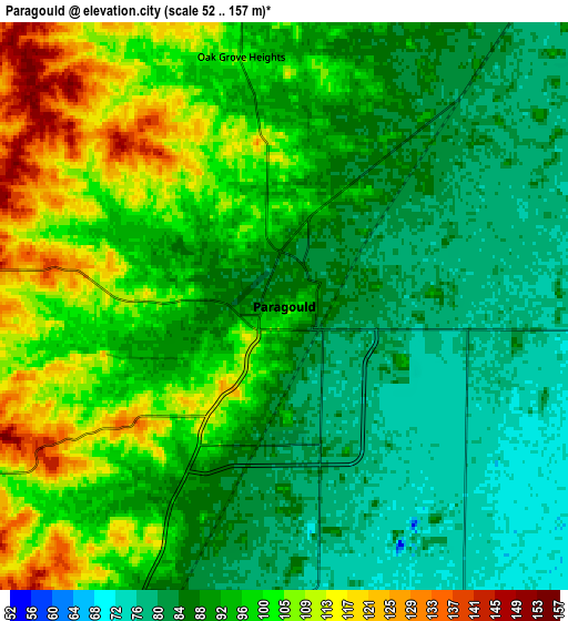 Zoom OUT 2x Paragould, United States elevation map