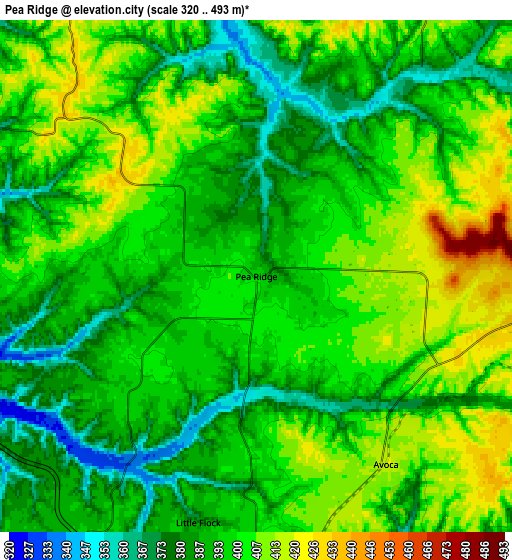 Zoom OUT 2x Pea Ridge, United States elevation map