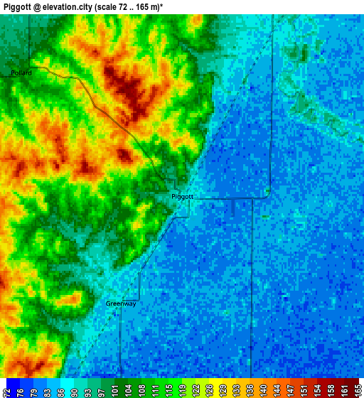 Zoom OUT 2x Piggott, United States elevation map