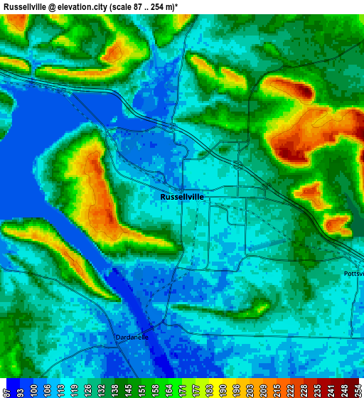 Zoom OUT 2x Russellville, United States elevation map