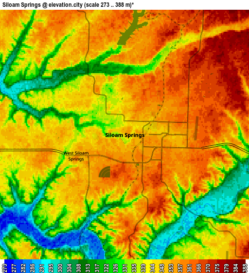 Zoom OUT 2x Siloam Springs, United States elevation map