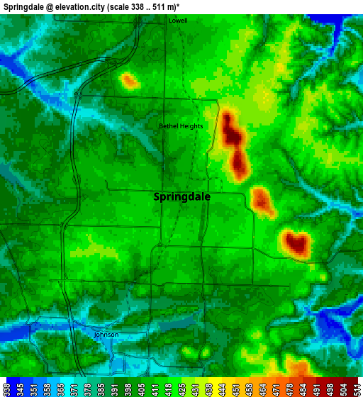 Zoom OUT 2x Springdale, United States elevation map