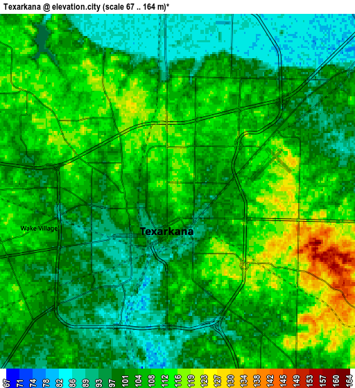 Zoom OUT 2x Texarkana, United States elevation map
