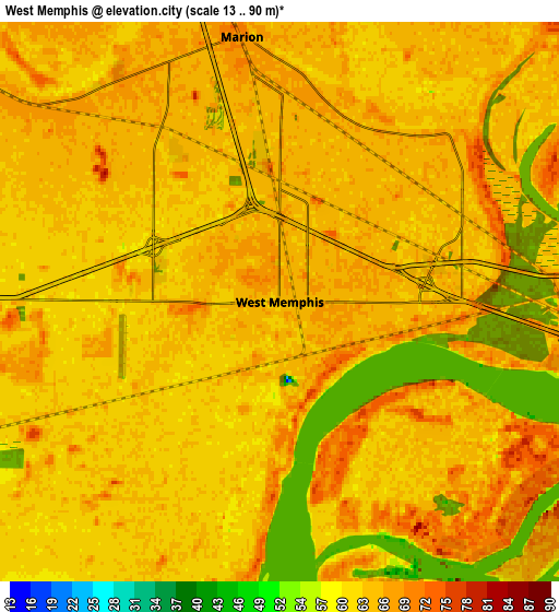 Zoom OUT 2x West Memphis, United States elevation map