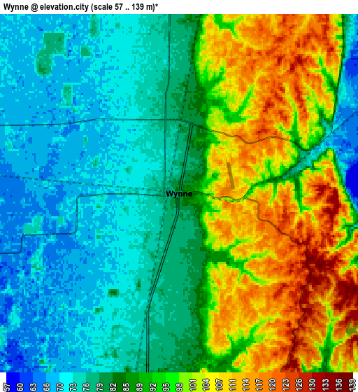 Zoom OUT 2x Wynne, United States elevation map