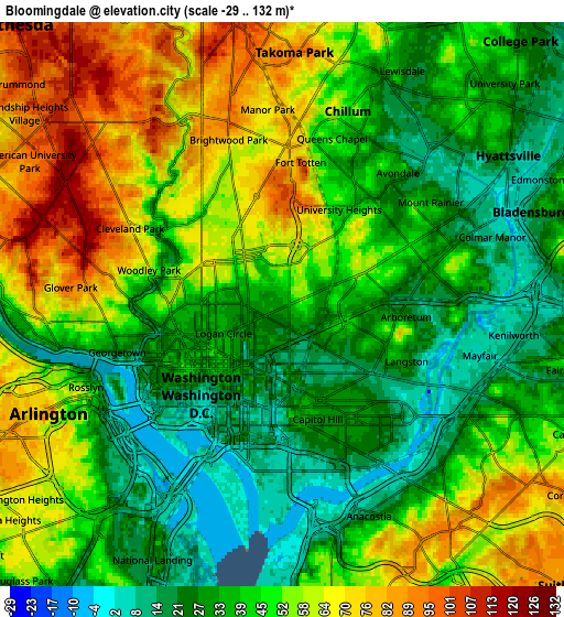 Zoom OUT 2x Bloomingdale, United States elevation map