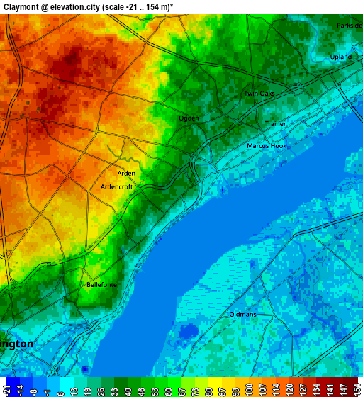 Zoom OUT 2x Claymont, United States elevation map