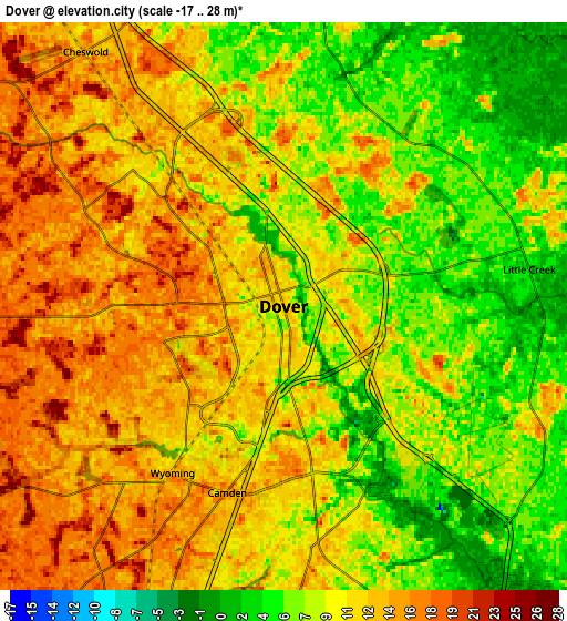 Zoom OUT 2x Dover, United States elevation map