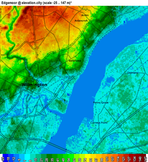 Zoom OUT 2x Edgemoor, United States elevation map