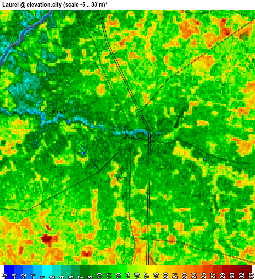 Zoom OUT 2x Laurel, United States elevation map