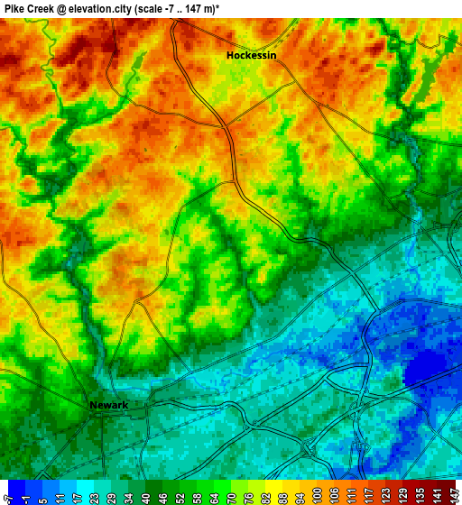 Zoom OUT 2x Pike Creek, United States elevation map