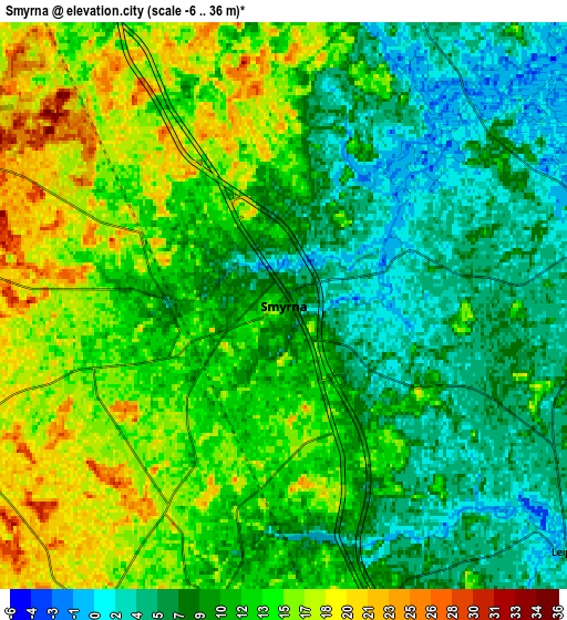 Zoom OUT 2x Smyrna, United States elevation map