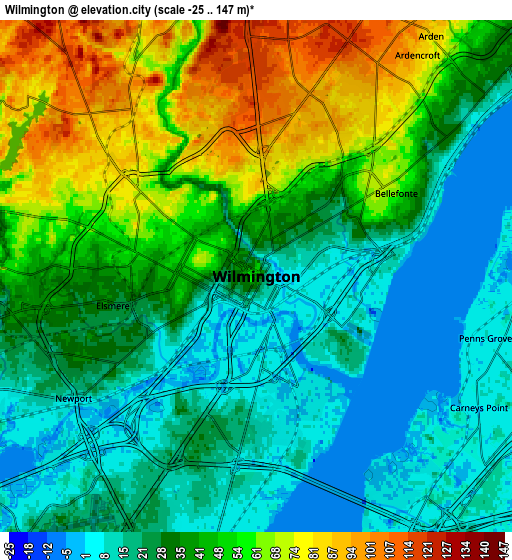 Zoom OUT 2x Wilmington, United States elevation map