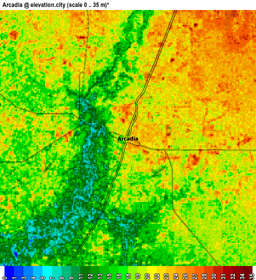 Zoom OUT 2x Arcadia, United States elevation map