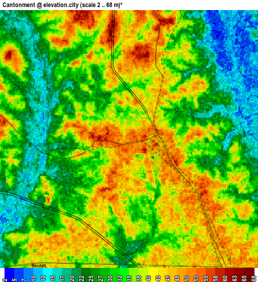 Zoom OUT 2x Cantonment, United States elevation map