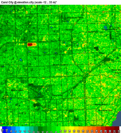 Zoom OUT 2x Carol City, United States elevation map