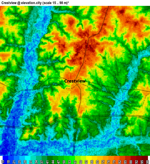 Zoom OUT 2x Crestview, United States elevation map