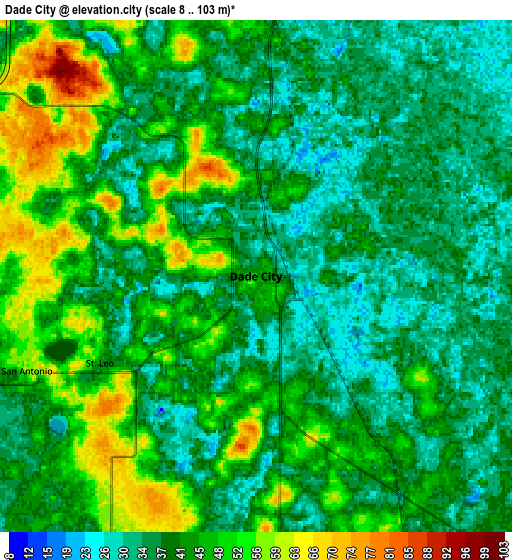 Zoom OUT 2x Dade City, United States elevation map