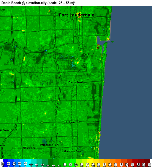 Zoom OUT 2x Dania Beach, United States elevation map