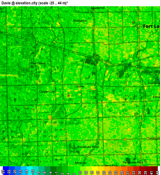 Zoom OUT 2x Davie, United States elevation map