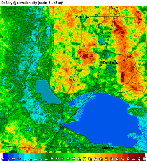 Zoom OUT 2x DeBary, United States elevation map