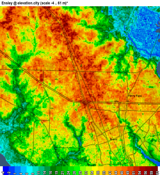 Zoom OUT 2x Ensley, United States elevation map