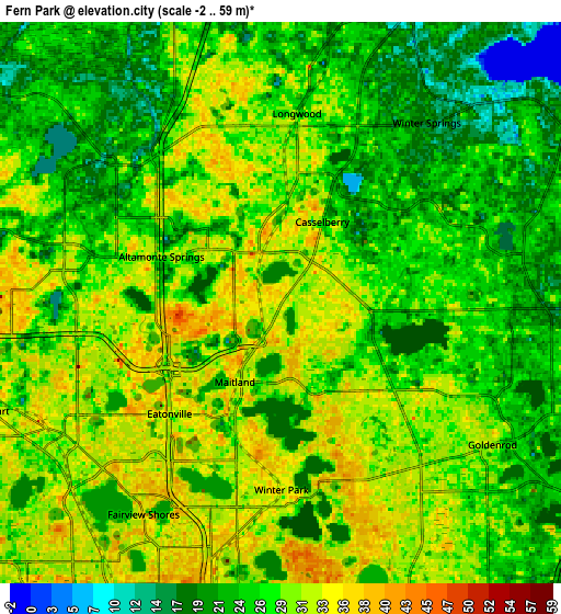 Zoom OUT 2x Fern Park, United States elevation map