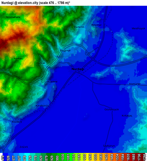 Zoom OUT 2x Nurdağı, Turkey elevation map