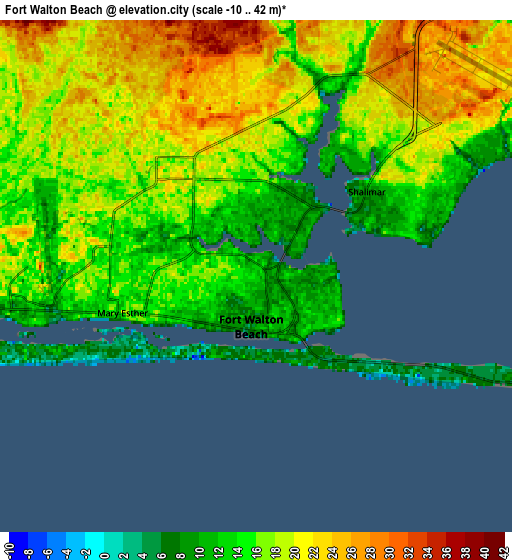 Zoom OUT 2x Fort Walton Beach, United States elevation map