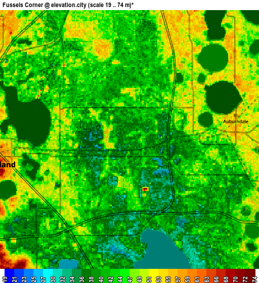 Zoom OUT 2x Fussels Corner, United States elevation map