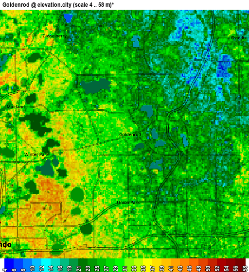 Zoom OUT 2x Goldenrod, United States elevation map