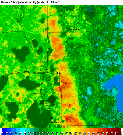 Zoom OUT 2x Haines City, United States elevation map