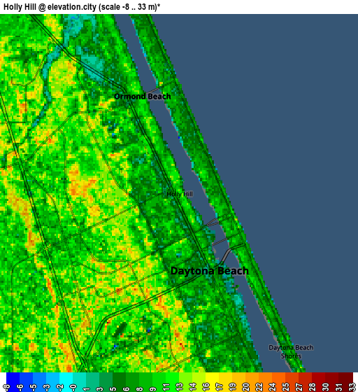 Zoom OUT 2x Holly Hill, United States elevation map