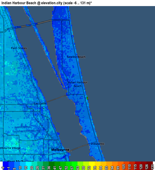 Zoom OUT 2x Indian Harbour Beach, United States elevation map