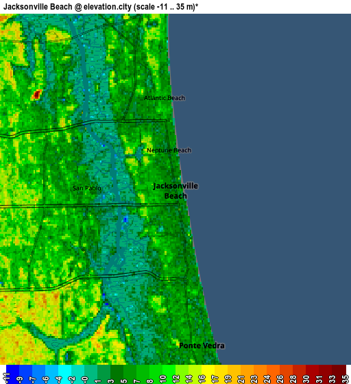 Zoom OUT 2x Jacksonville Beach, United States elevation map