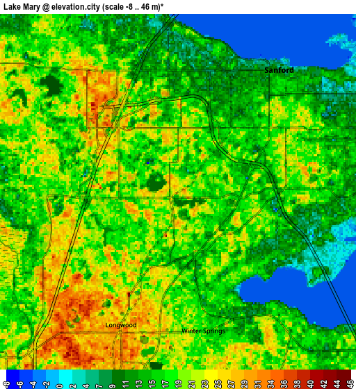 Zoom OUT 2x Lake Mary, United States elevation map