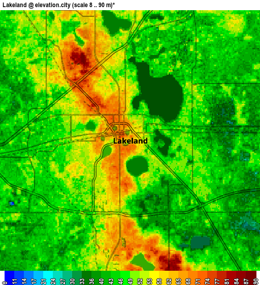 Zoom OUT 2x Lakeland, United States elevation map