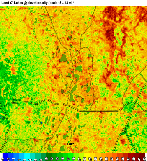 Zoom OUT 2x Land O' Lakes, United States elevation map