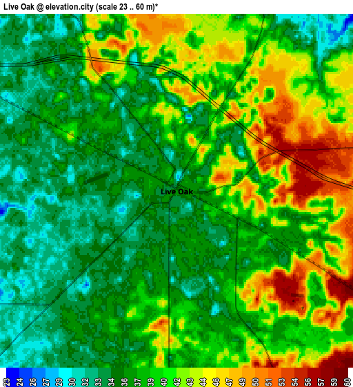 Zoom OUT 2x Live Oak, United States elevation map