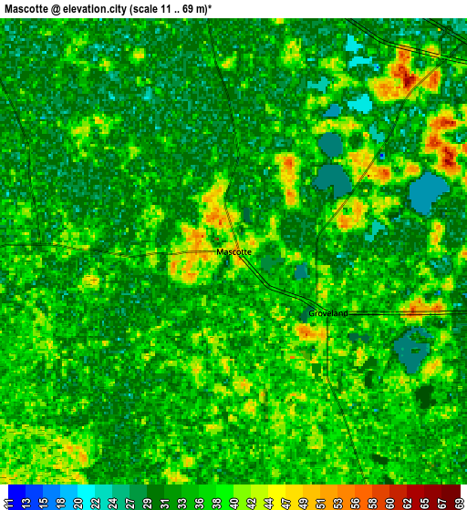 Zoom OUT 2x Mascotte, United States elevation map