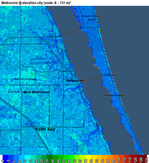 Zoom OUT 2x Melbourne, United States elevation map