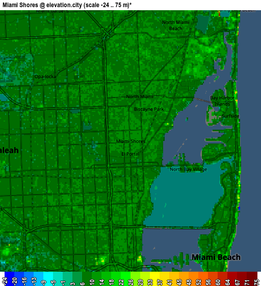 Zoom OUT 2x Miami Shores, United States elevation map