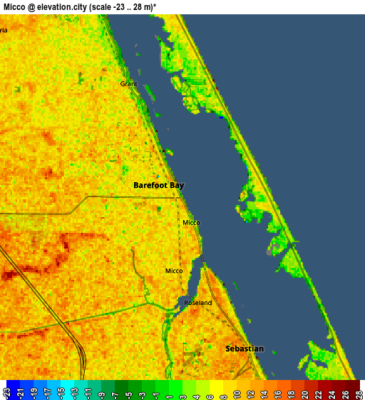 Zoom OUT 2x Micco, United States elevation map