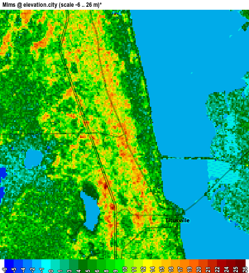 Zoom OUT 2x Mims, United States elevation map