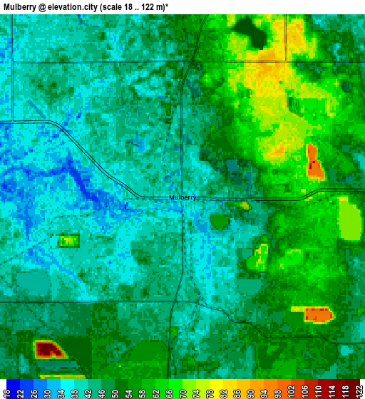 Zoom OUT 2x Mulberry, United States elevation map