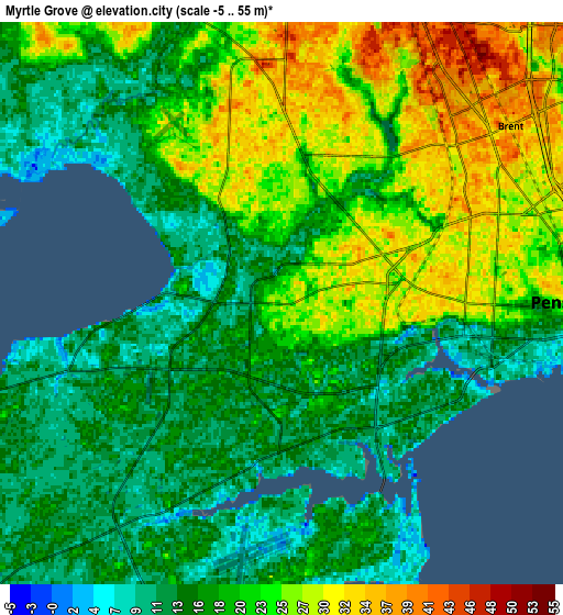 Zoom OUT 2x Myrtle Grove, United States elevation map