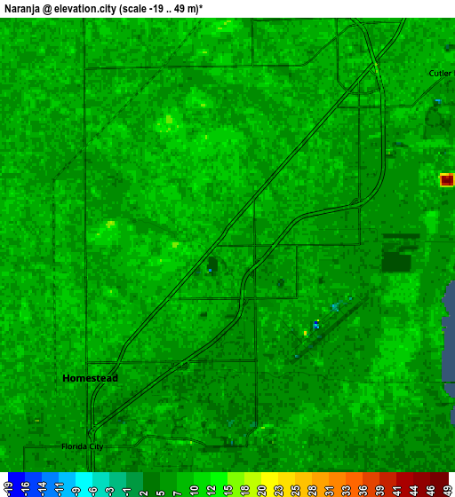 Zoom OUT 2x Naranja, United States elevation map